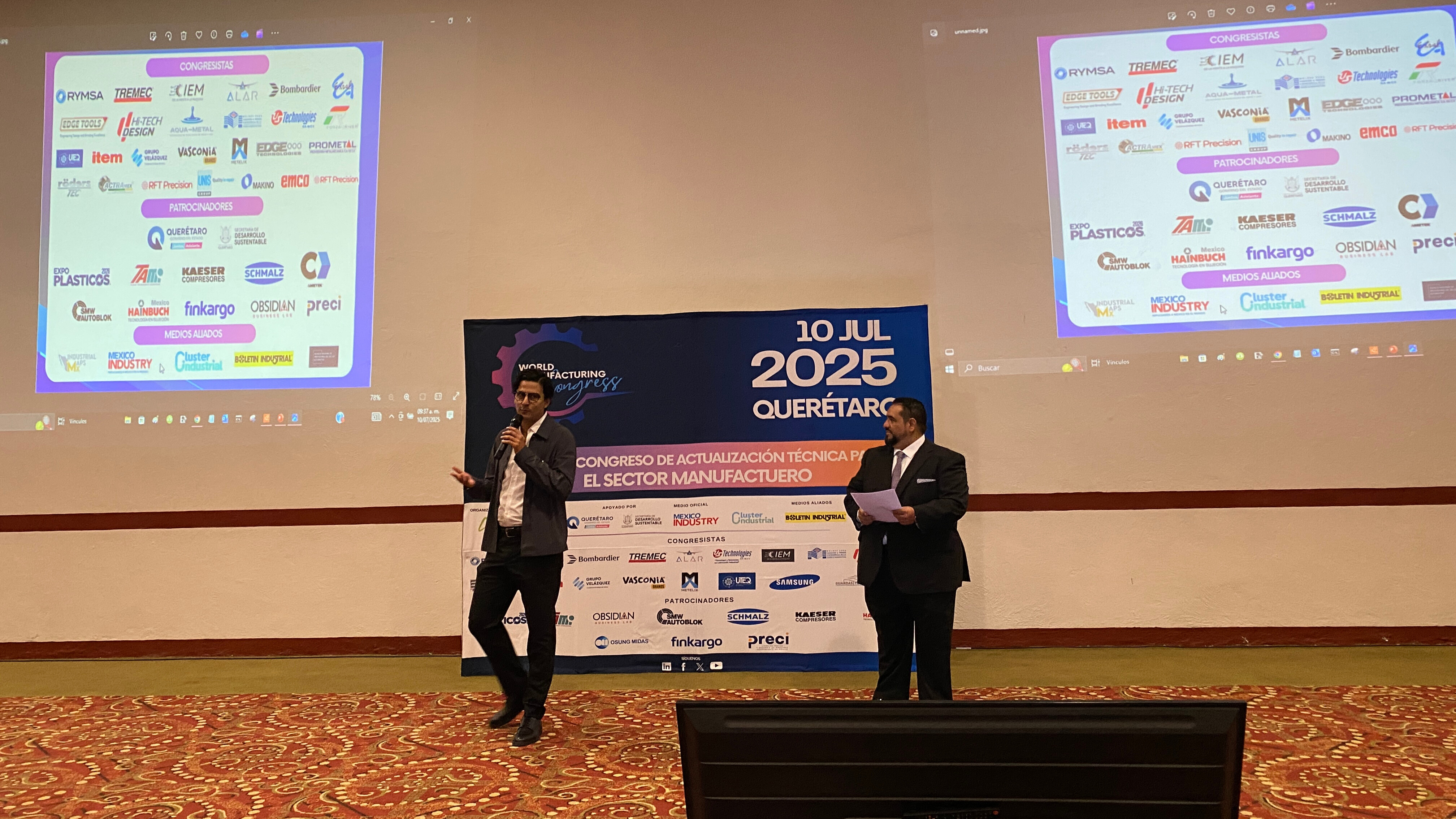 Arturo Guerrero, Director de Fomento Empresarial de la Sedesu, Querétaro, y Antonio Zetina, CEO Fundador de ADN de la Manufactura, Director General de la Asociación Mexicana de Manufactura de Moldes y Troqueles, A.C. y organizador del congreso.