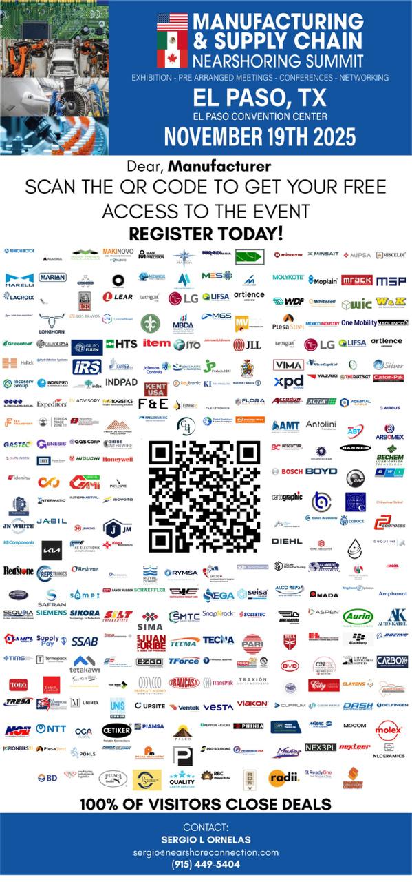 El Paso será sede del Manufacturing & Supply Chain Nearshoring Summit 2025