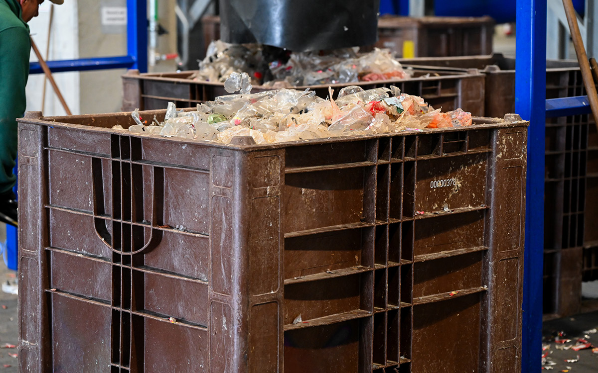 Residuos orgánicos en el CB3 High: Los residuos orgánicos de la industria alimentaria se recogen en los palet boxes y se preparan para su posterior procesamiento.