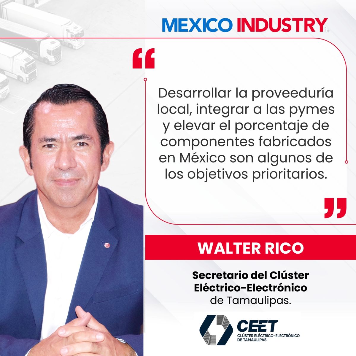 Walter Rico Murrieta, Secretario del Clúster Eléctrico-Electrónico de Tamaulipas.