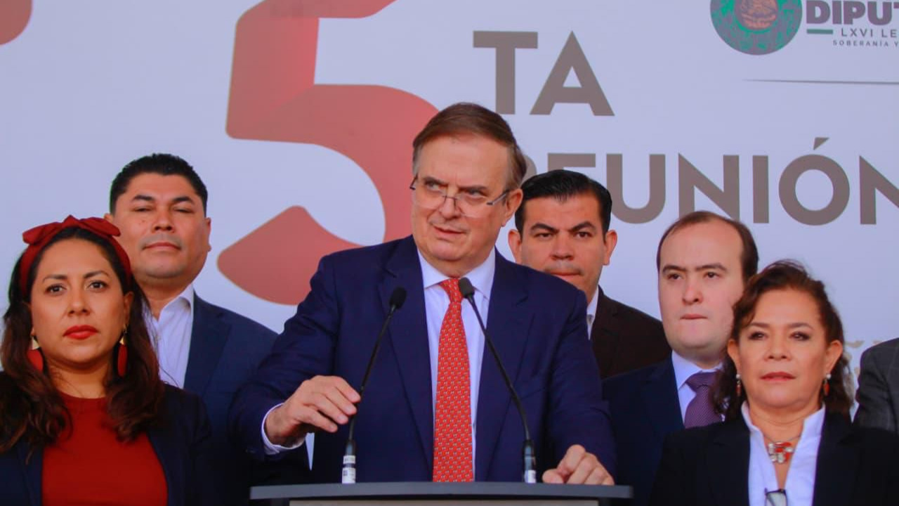 Marcelo Ebrard, secretario de Economía durante la plenaria donde reveló el Plan de México para la nueva era comercial.